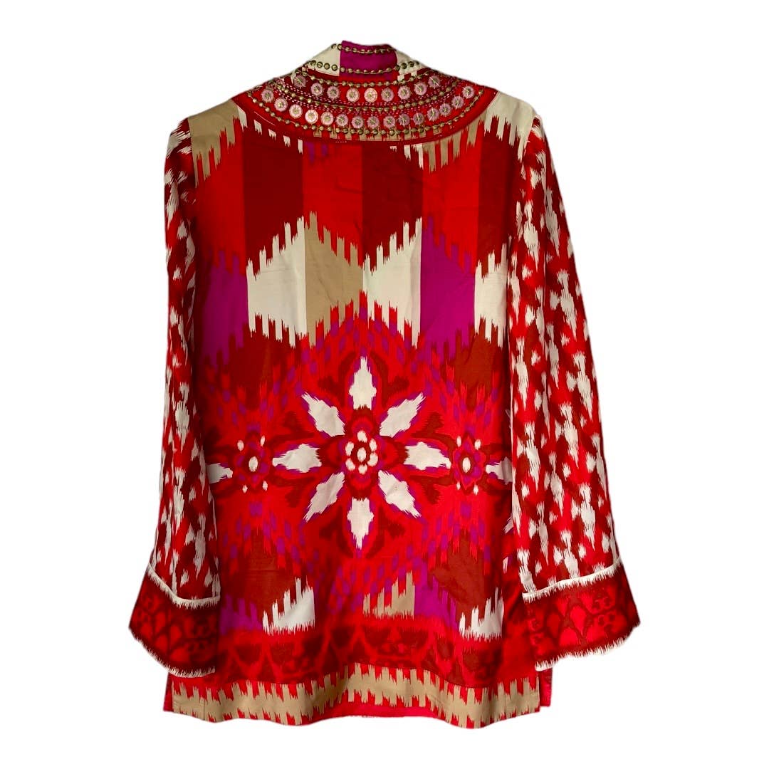 Tory Burch Ikat Iveta Embellished Silk Tunic Top Size 8 Red New - Premium from Tory Burch - Just $129.0! Shop now at Finds For You