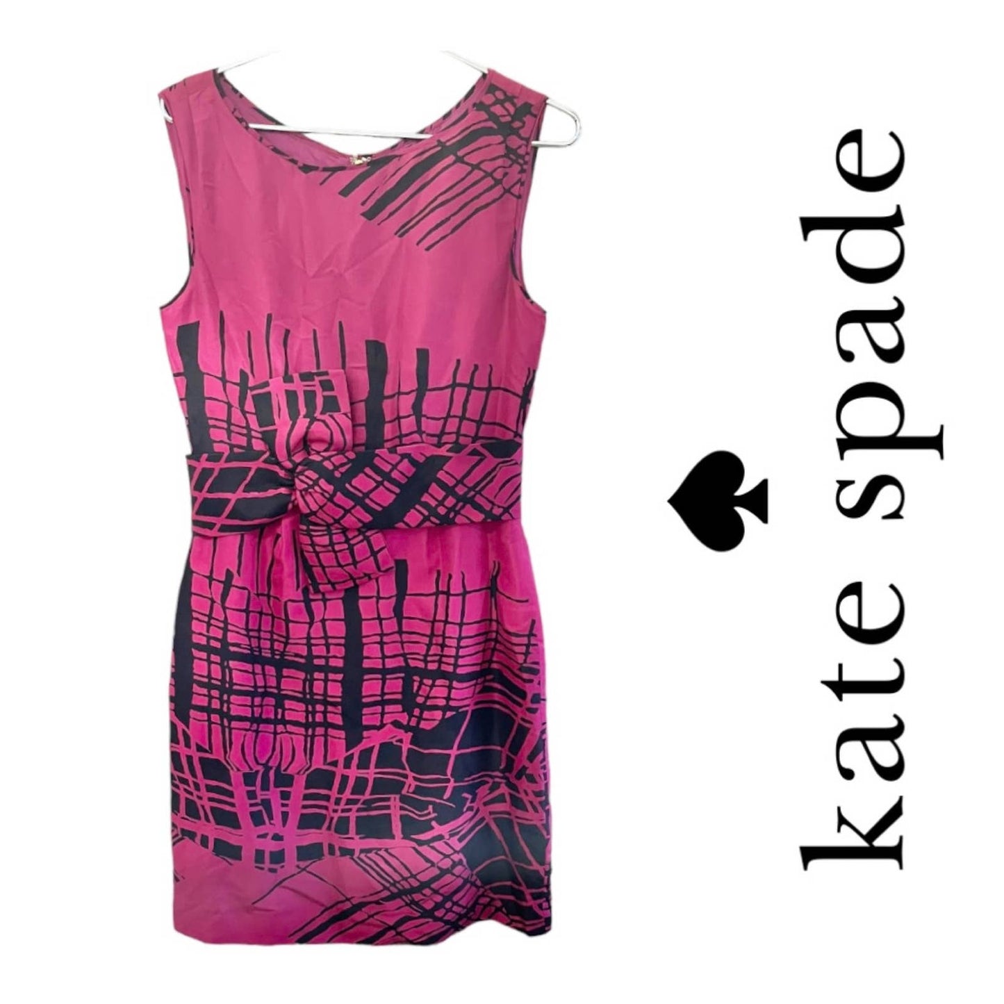 Kate Spade Abstracf Pink Black Bow Sleeveless Dress Size 4 - Premium from Kate Spade - Just $119.0! Shop now at Finds For You