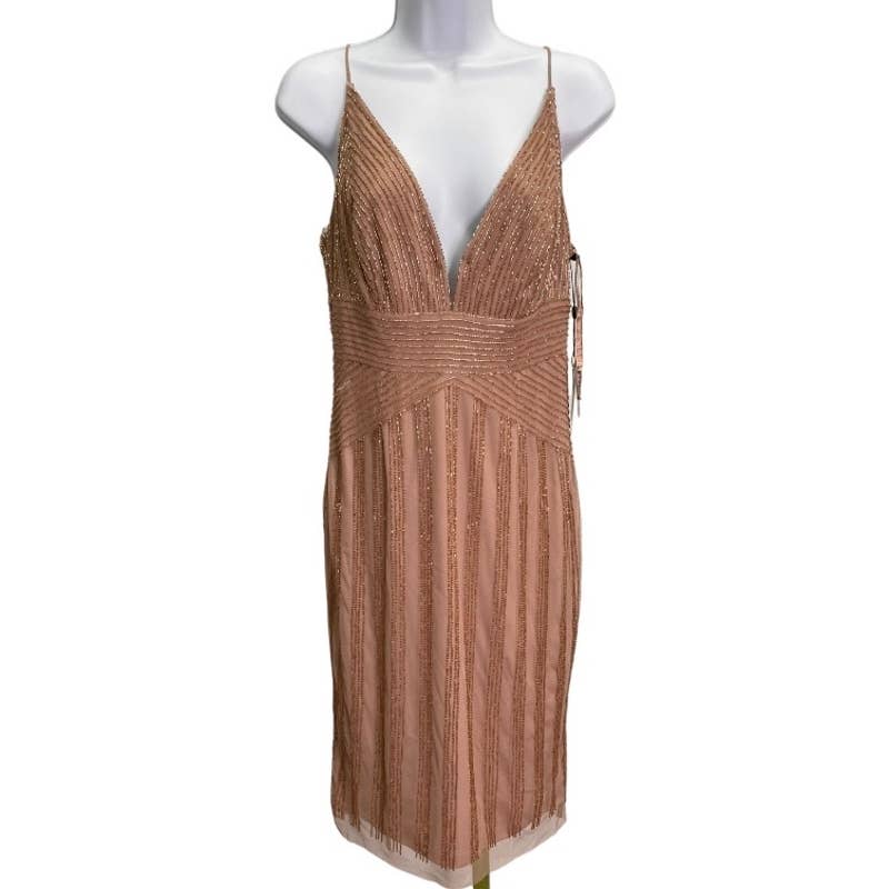 Adrienne Papel Rose Gold Beaded Dress Size 4 New - Premium from Adrianna Papell - Just $79.0! Shop now at Finds For You