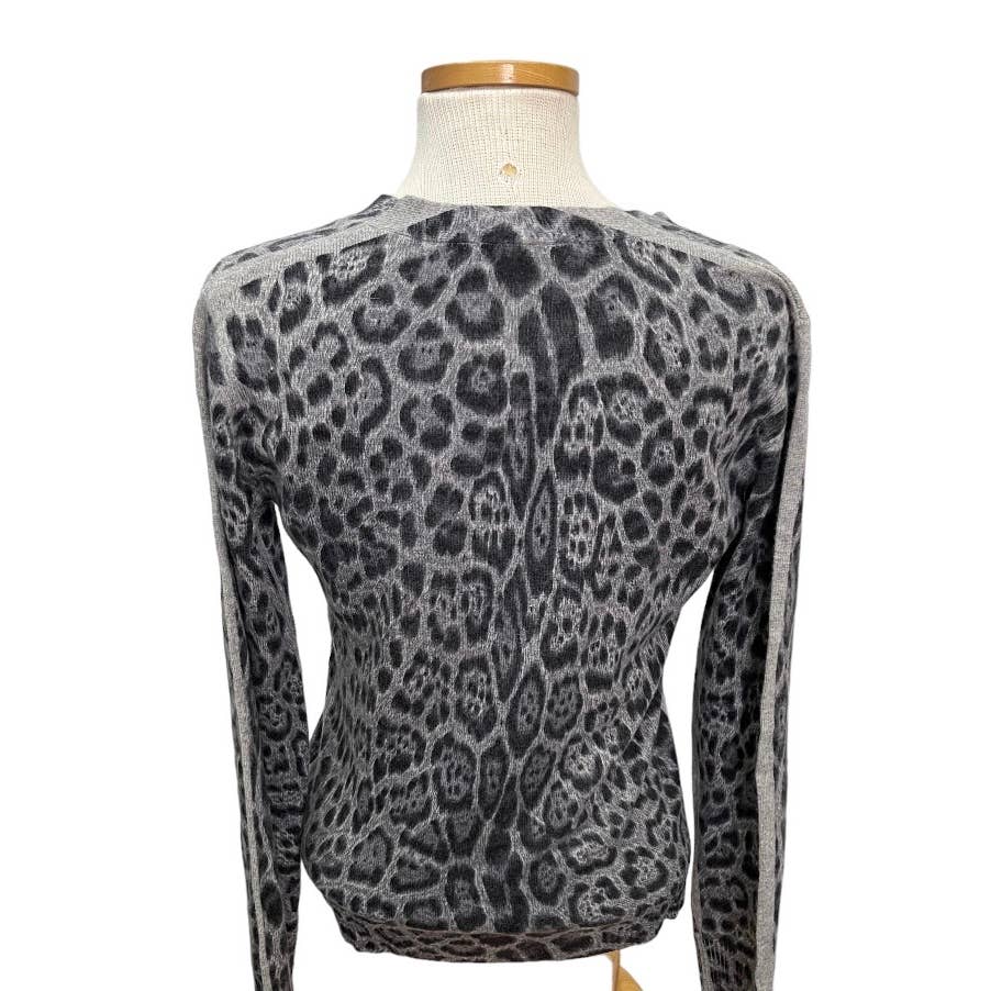 Pure Amici 100% Cashmere Leopard Print Knit Cardigan M New Gray - Premium from Pure Amici - Just $99.0! Shop now at Finds For You