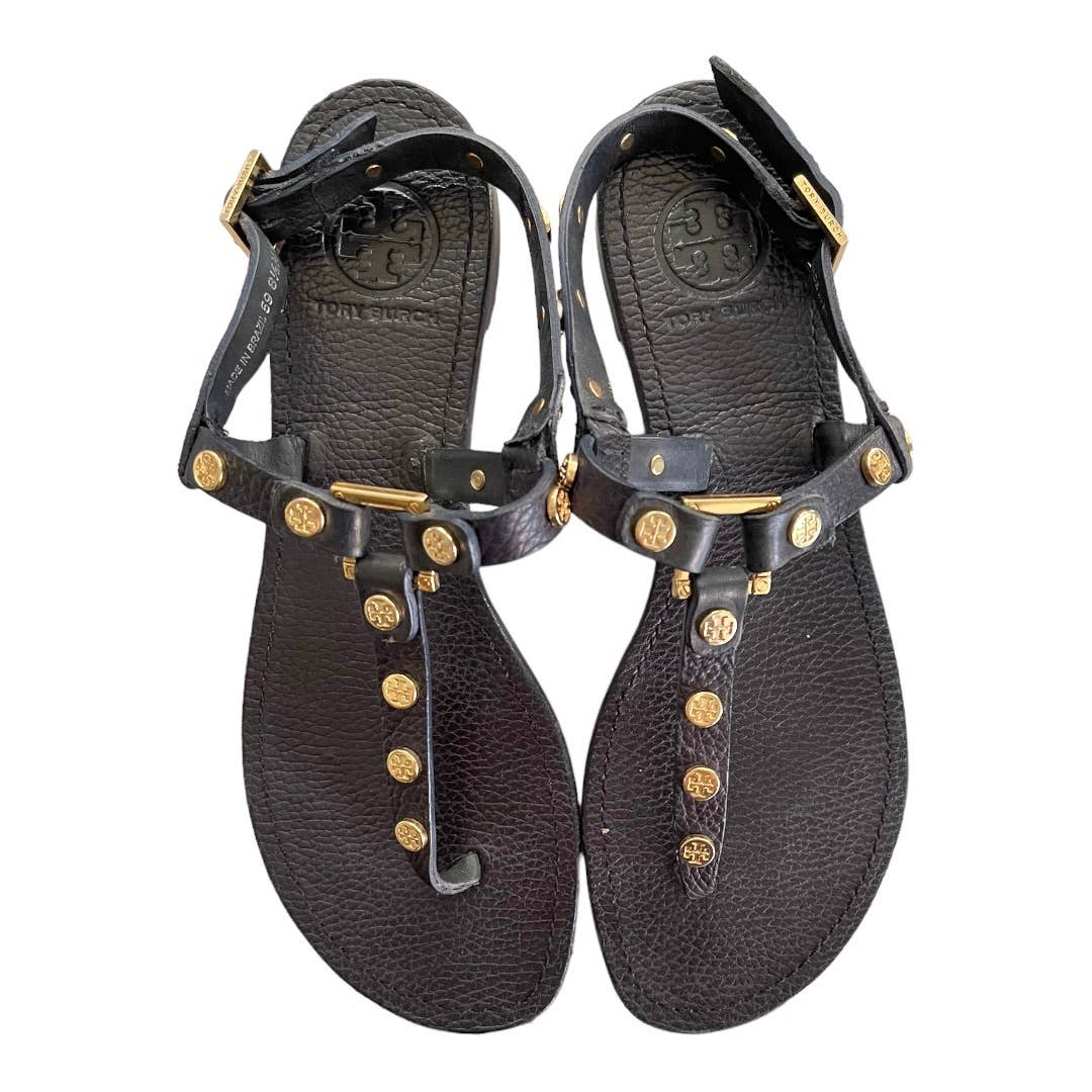 Tory Burch Marge Logo Studded Thong Sandals Flats Leather Size 8.5 - Premium from Tory Burch - Just $129.0! Shop now at Finds For You