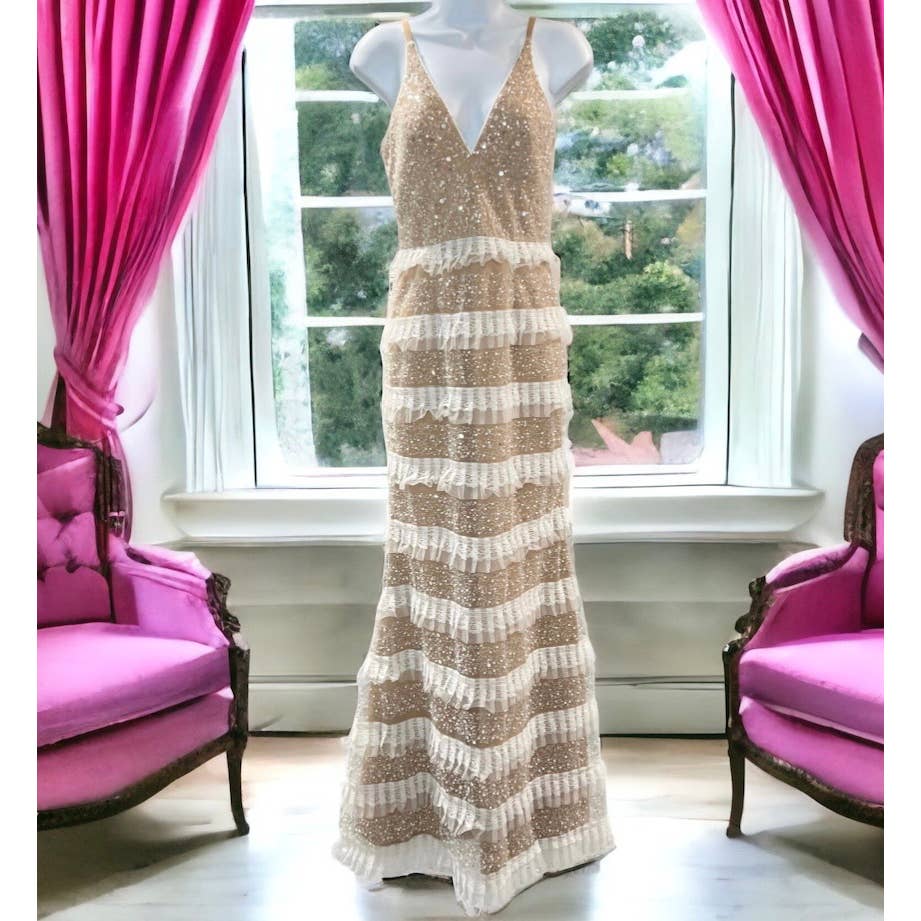 Dress The Population Tiered Lace Crystal Long Gown Dress Sz XS New - Premium from Dress The Population - Just $199! Shop now at Finds For You