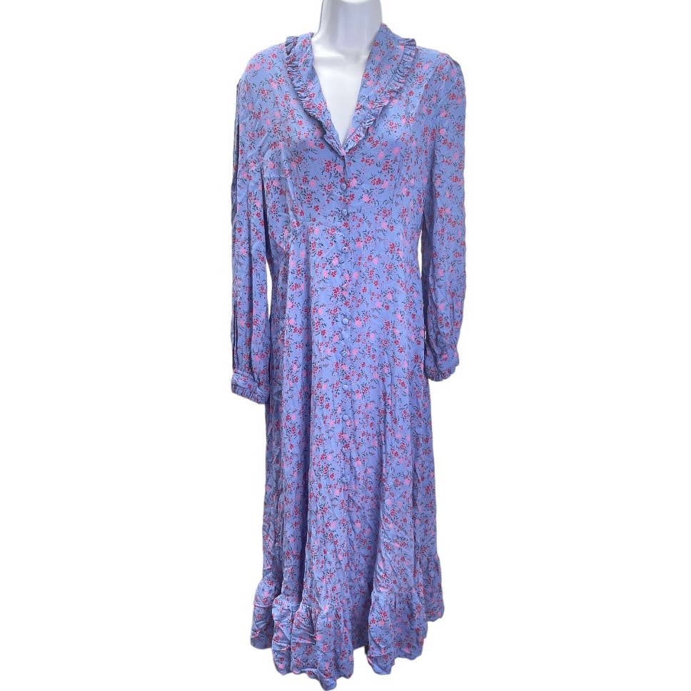 Ghost London Button Front Floral Dress Bohemian Size L Purple - Premium from Ghost London - Just $129.0! Shop now at Finds For You
