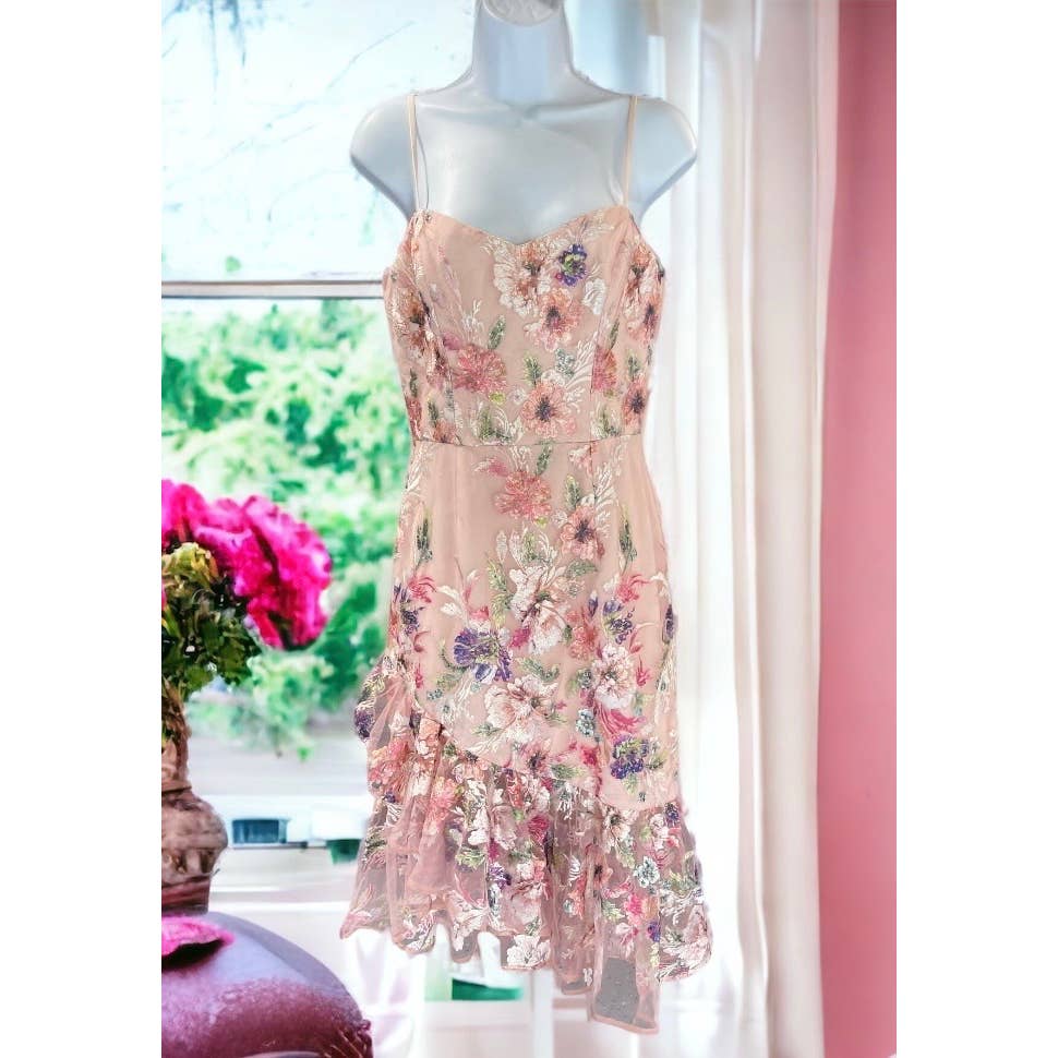 Dress The Population Chiffon Embroidered Ruffle Midi Dress Size S New - Premium from Dress The Population - Just $179.0! Shop now at Finds For You