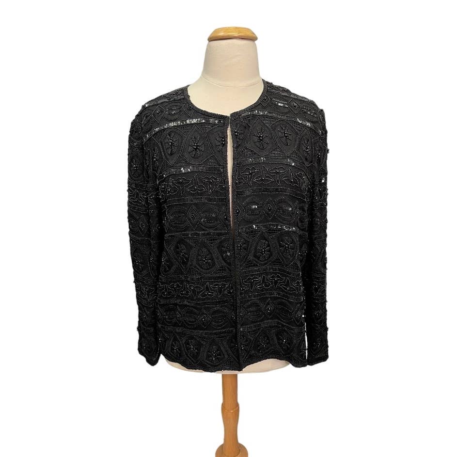 Vintage Scala Beaded Jacket Cardigan Plus Size Black 3X - Premium from Scala - Just $139.0! Shop now at Finds For You