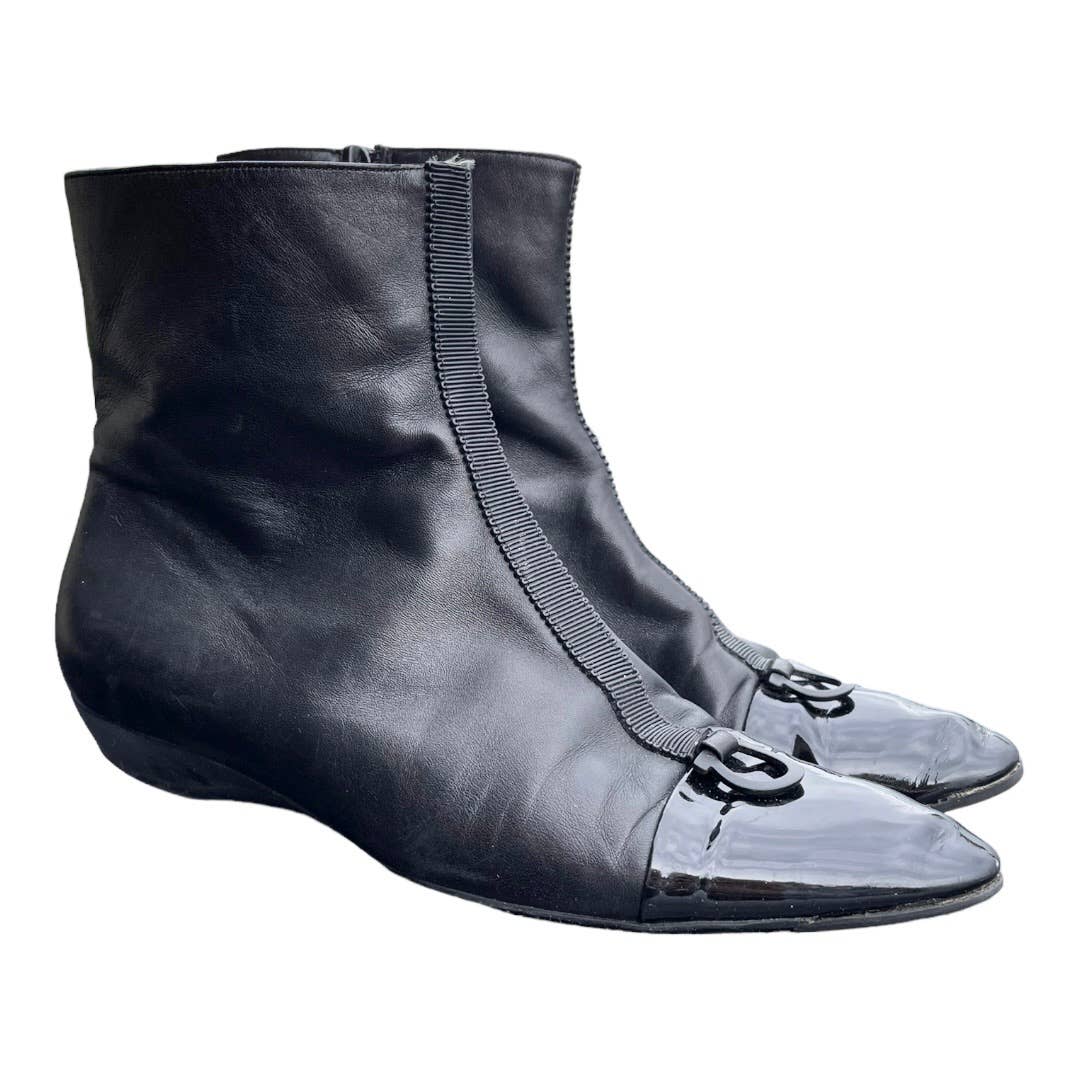 Ferragamo Gancini Leather Patent Booties Boots Size 8 Black - Premium from Ferragamo - Just $149.0! Shop now at Finds For You