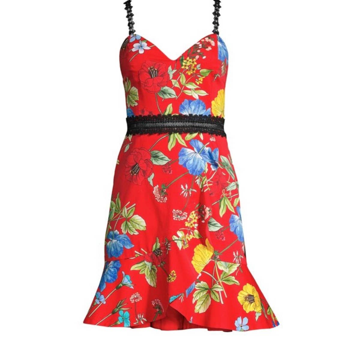 Alice + Olivia Kirby Lace Trimmed Fit and Flare Floral Dress Size 2 Red - Premium from Alice + Olivia - Just $199.0! Shop now at Finds For You