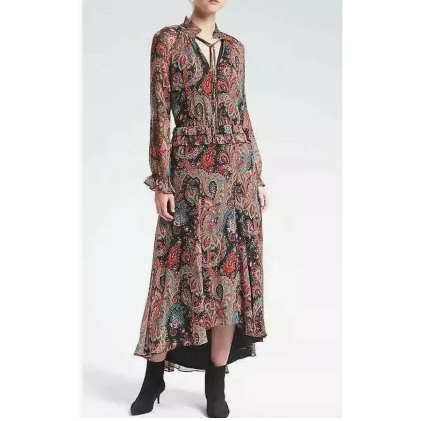 Banana Republic x Olivia Palermo High Low Paisley Silk Dress Size L - Premium from Banana Republic - Just $129.0! Shop now at Finds For You