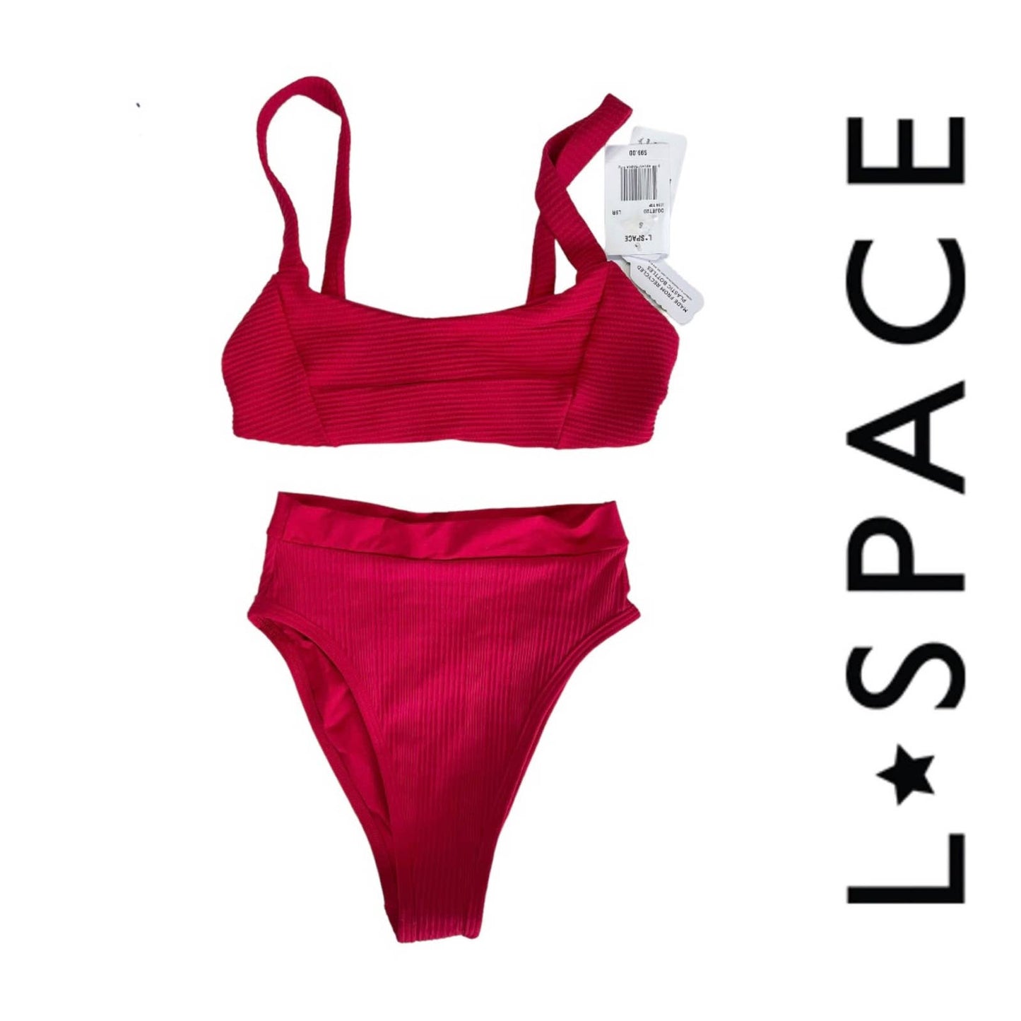 L*SPACE Set Jess Pointelle Bikini Top High Rise Bitsy Bottom Swim Size S Red - Premium from L*SPACE - Just $79.0! Shop now at Finds For You