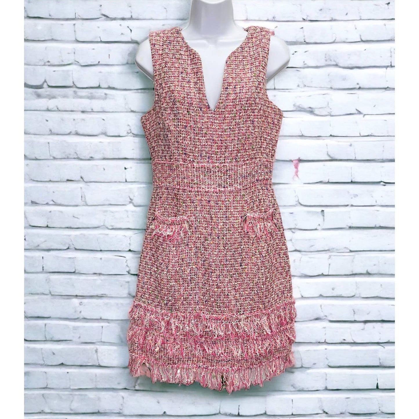 Milly Gabby Tweed Fringe Sleeveless Dress Size 6 Pink - Premium from MILLY - Just $139.0! Shop now at Finds For You