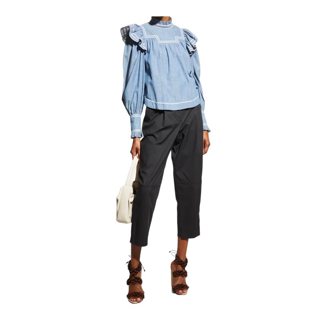 Ulla Johnson Ester Chambray Blouse Top Ruffle Denim New Size 10 - Premium from Ulla Johnson - Just $268.0! Shop now at Finds For You