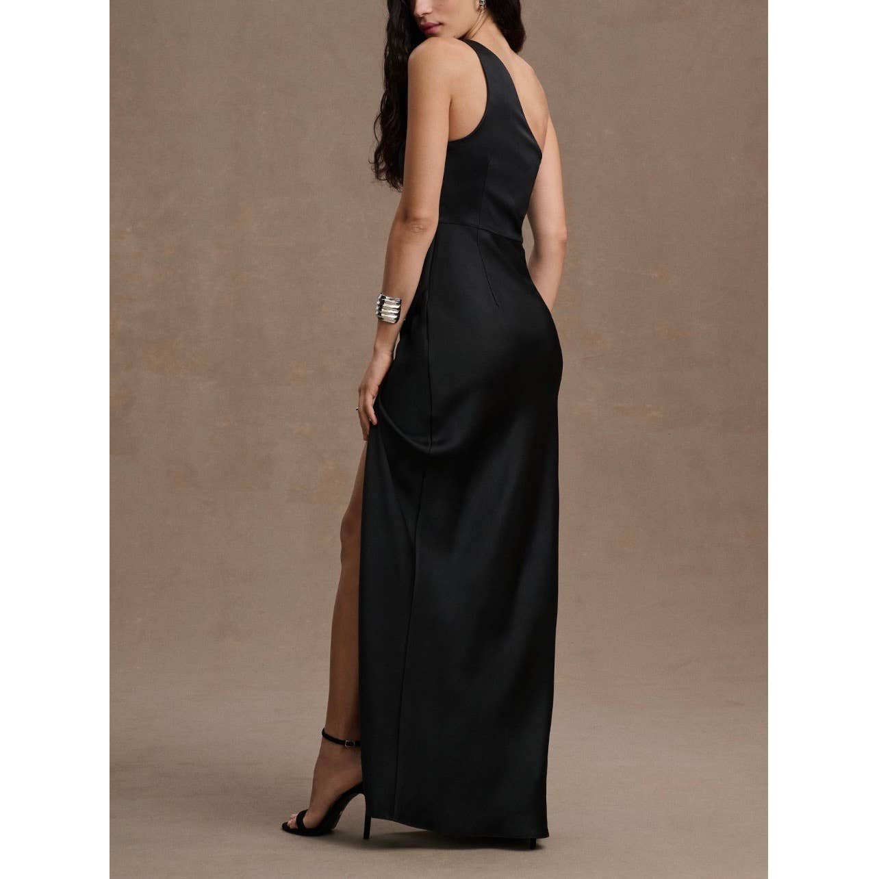 Anthropologie BHLDN Dylan Satin One Shoulder Slit Gown Size 14 Black - Premium from BHLDN - Just $145.0! Shop now at Finds For You