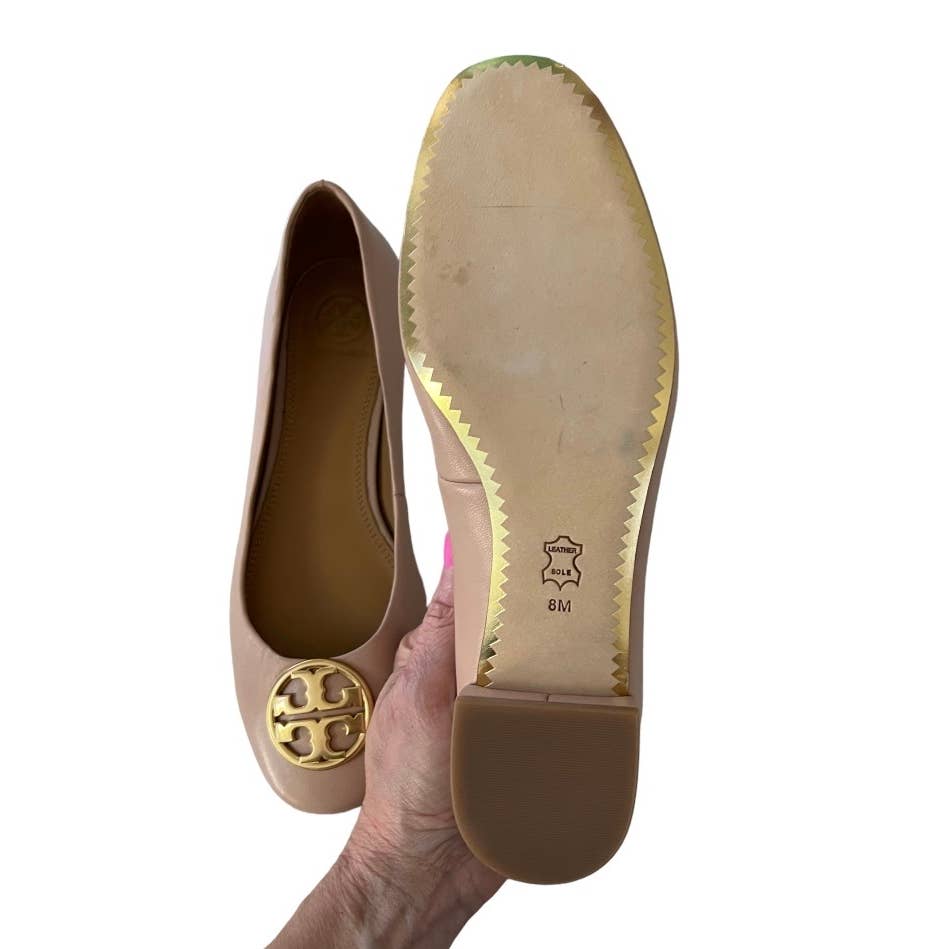 Tory Burch Chelsea Logo 25mm Ballet Flats Shoes Leather Size 8 Nude - Premium from Tory Burch - Just $239.00! Shop now at Finds For You