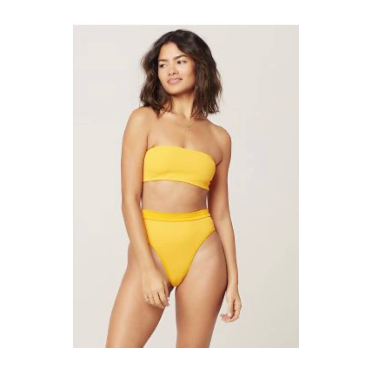 L*SPACE Ribbed Beach Wave Bandeau Top Frenchi High Waist Bikini Bottom Yellow New - Premium from L*SPACE - Just $79.00! Shop now at Finds For You