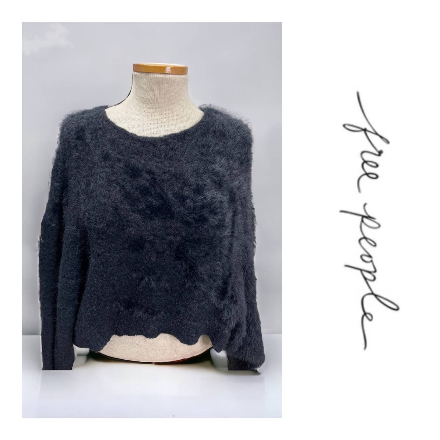 Free People Fuzzy Cropped Bat Wing Sweater Knit Size Large New Black - Premium from Free People - Just $75.0! Shop now at Finds For You