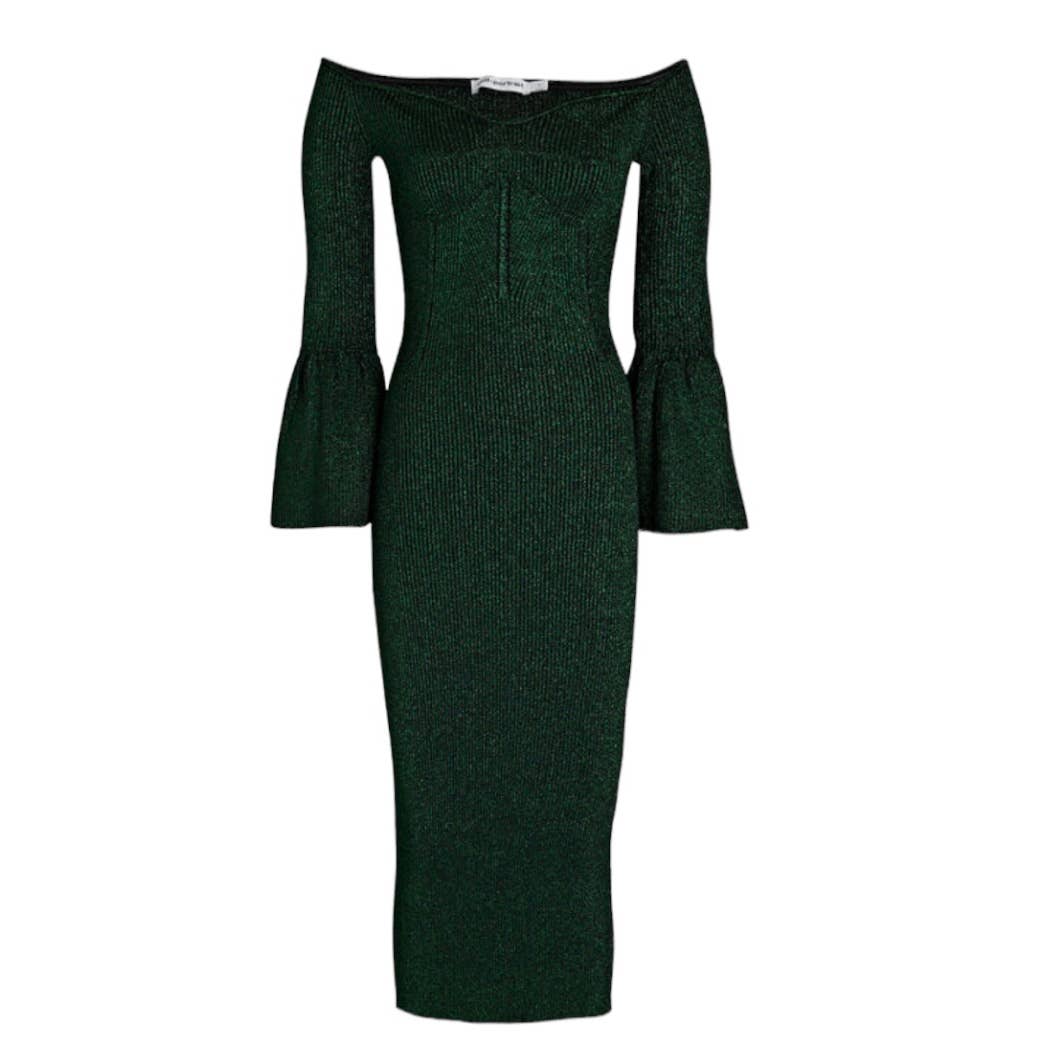 Self Portrait Off The Shoulder Ribbed Midi Dress Size Large New Green - Premium from Self-Portrait - Just $299.0! Shop now at Finds For You