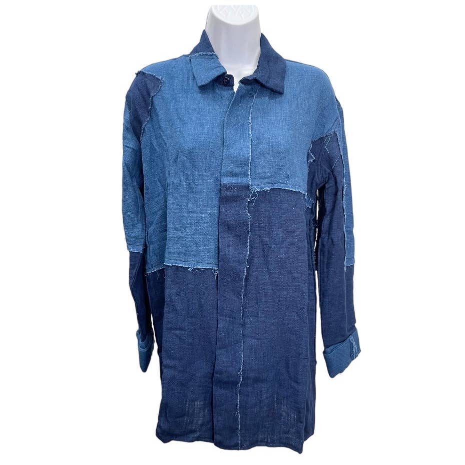 Free People x Sandrine Rose Patchwork Blouse Patchwork Denim Blue Size XS - Premium from Finds For You - Just $89.00! Shop now at Finds For You