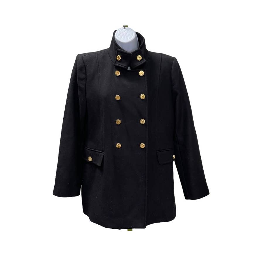 Zara Gold Button Wool Blend Double Breasted Coat Jacket Size Large Black - Premium from ZARA - Just $189.0! Shop now at Finds For You