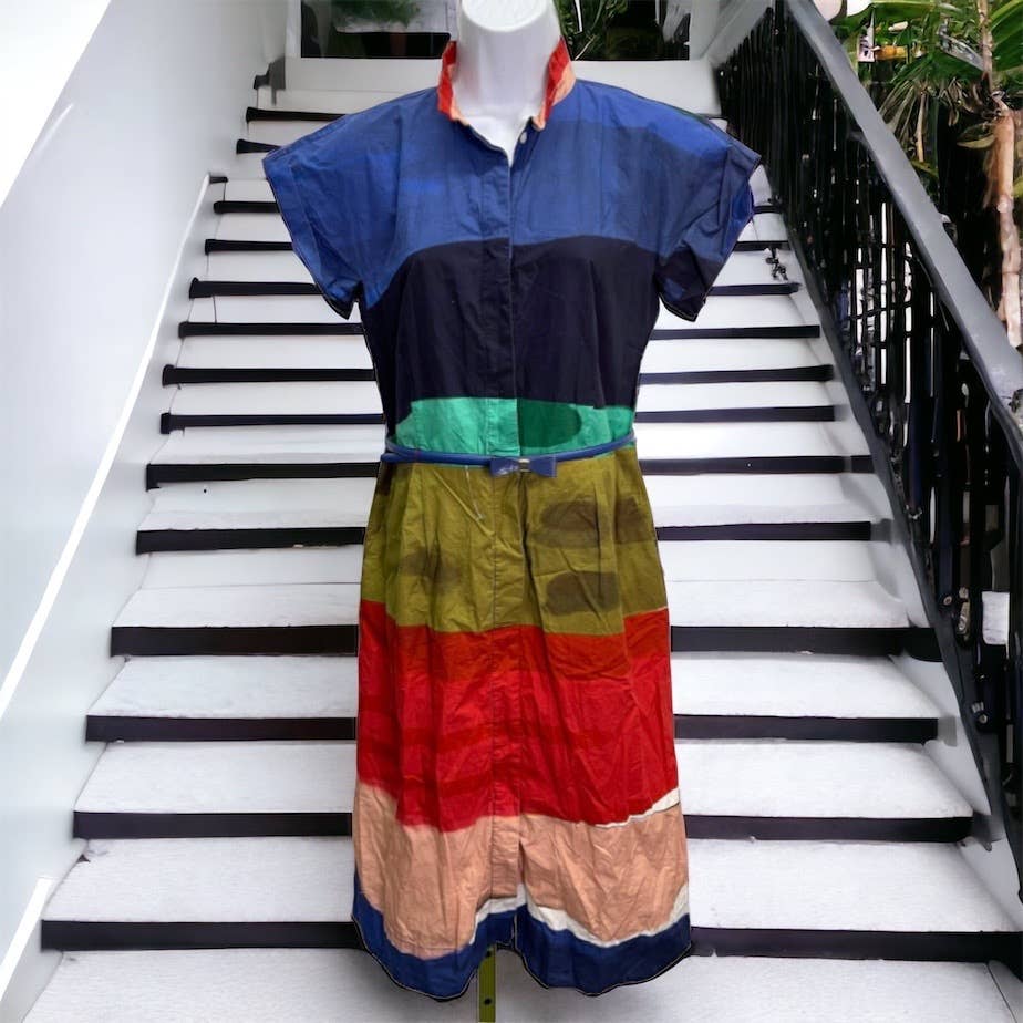 Boglioli Milan Colorful Abrstact Button Front Dress Sz 42 Made in Italy - Premium from Boglioli - Just $249.00! Shop now at Finds For You