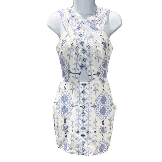 Dress The Population White Blue Floral Embroidered Mini Dress Size S - Premium  from Dress The Population - Just $99.0! Shop now at Finds For You