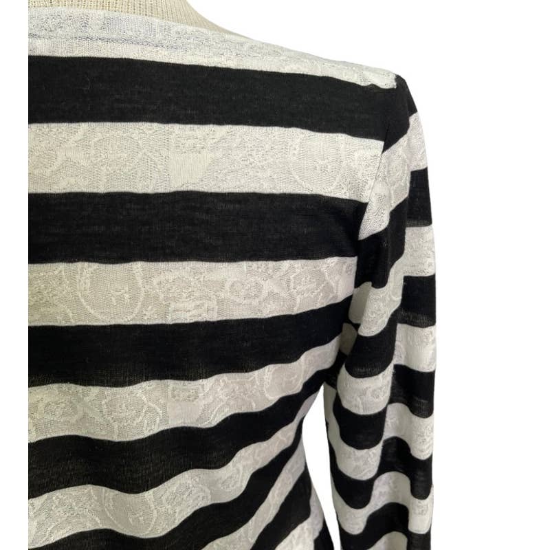 Anne Fontaine France Naura Striped Lace Embellished Top Shirt Size L Black White - Premium from Anne Fontaine - Just $129.0! Shop now at Finds For You