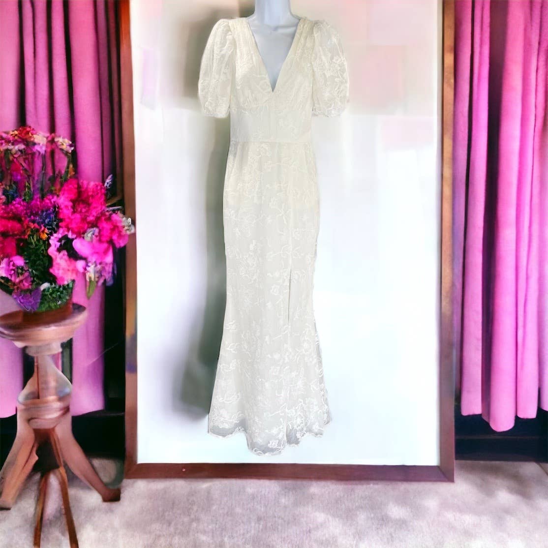 Dress The Population Off White Lace Trumpette Gown Dress Bohemian Festival S - Premium from Dress The Population - Just $129.0! Shop now at Finds For You