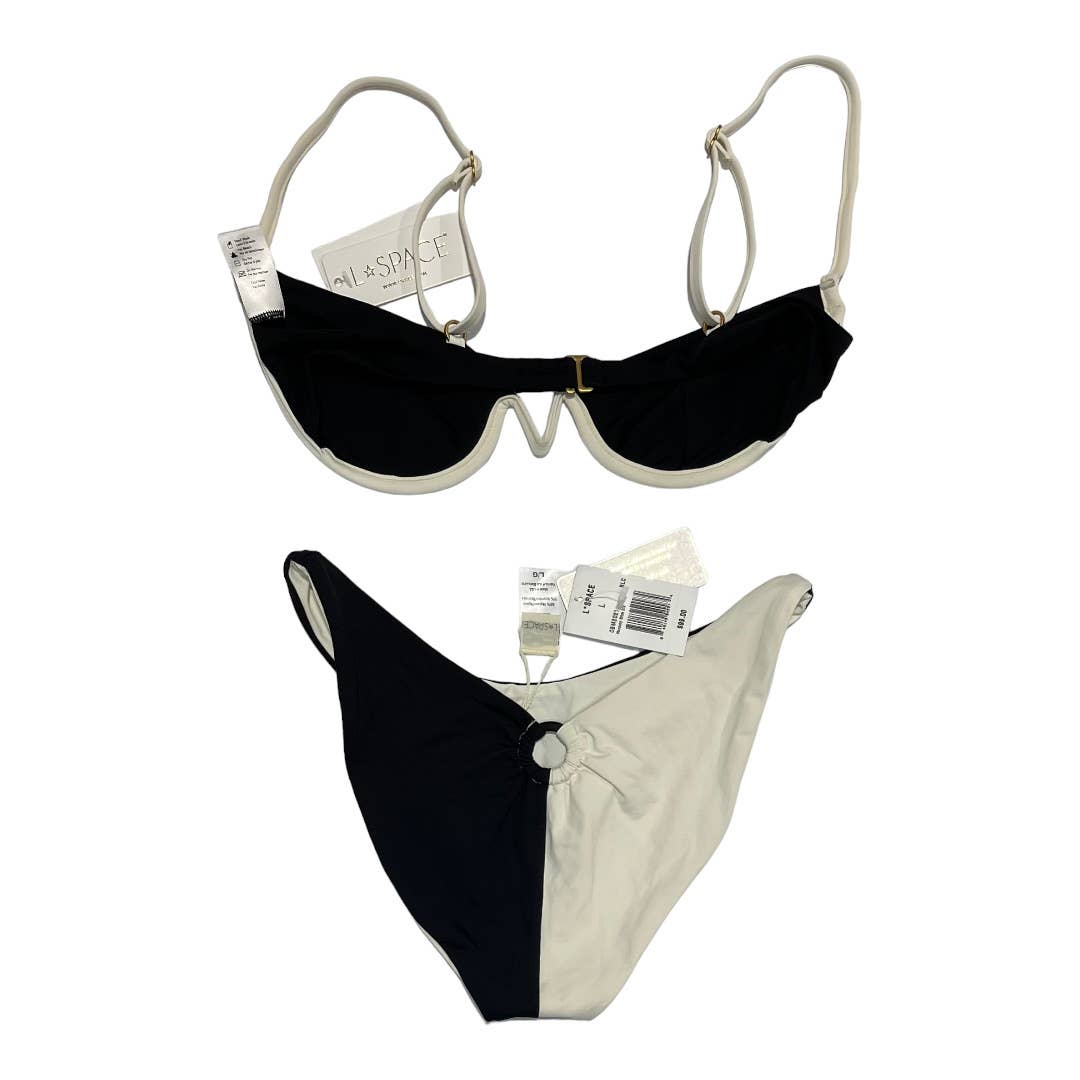 L*SPACE Revolve Set Nico Underwire Bikini Top Mercury Bottom L New Black White - Premium from L*SPACE - Just $99.00! Shop now at Finds For You