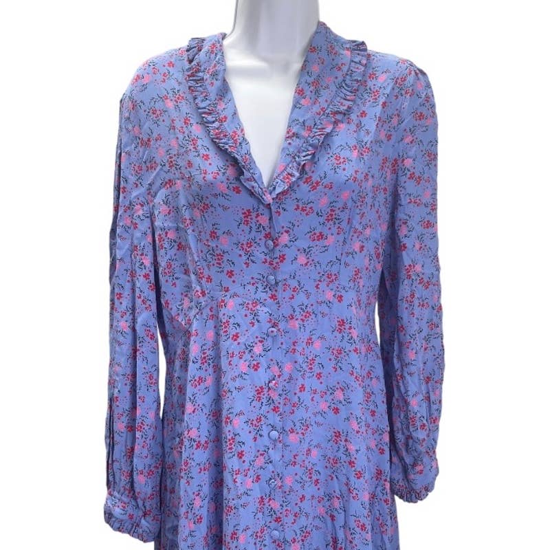 Ghost London Button Front Floral Dress Bohemian Size L Purple - Premium from Ghost London - Just $129.0! Shop now at Finds For You