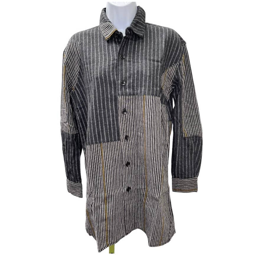 Free People x Sandrine Rose Striped Patchwork Button Down Shirt Size S Black - Premium from Free People - Just $89.00! Shop now at Finds For You