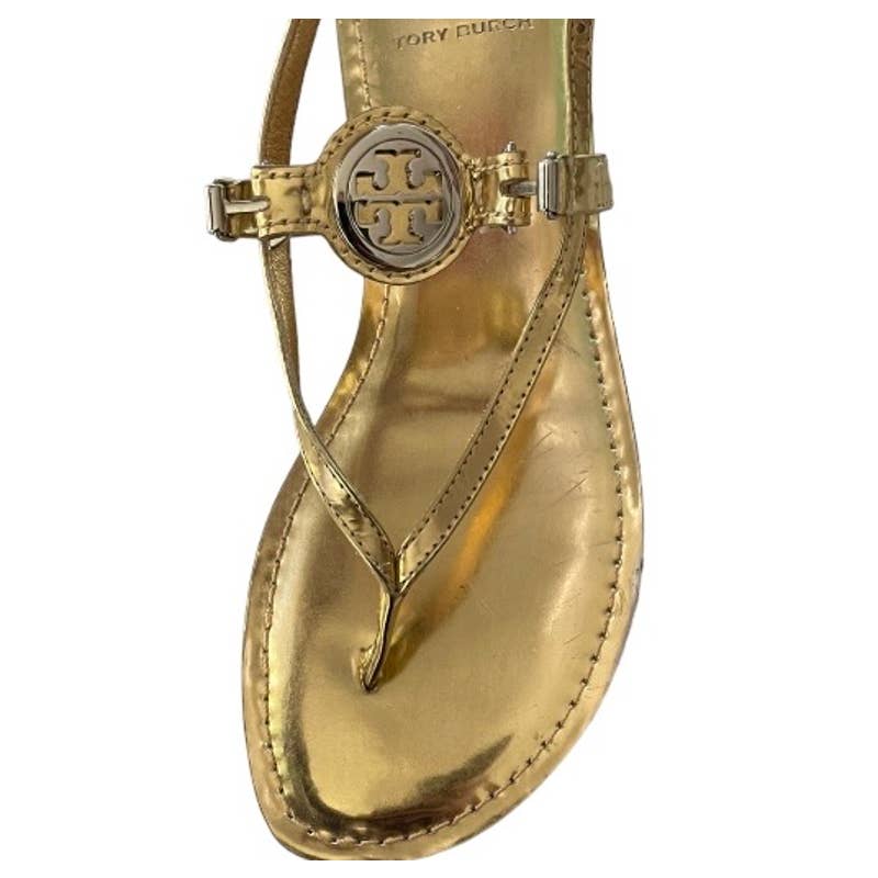 Tory Burch Gold Logo Tong Sandals Flats Size 8.5 Leather - Premium from Tory Burch - Just $119.0! Shop now at Finds For You