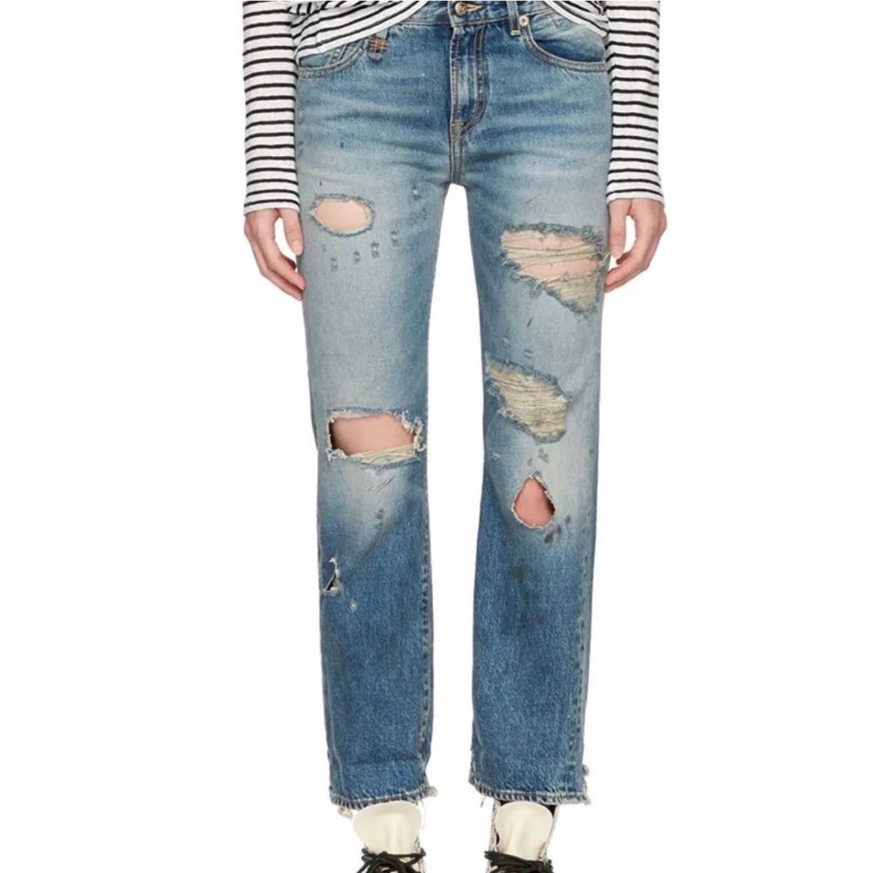 R13 Italy Classic Straight Distressed Jeans Denim Size 25 - Premium from R 13 - Just $199.0! Shop now at Finds For You