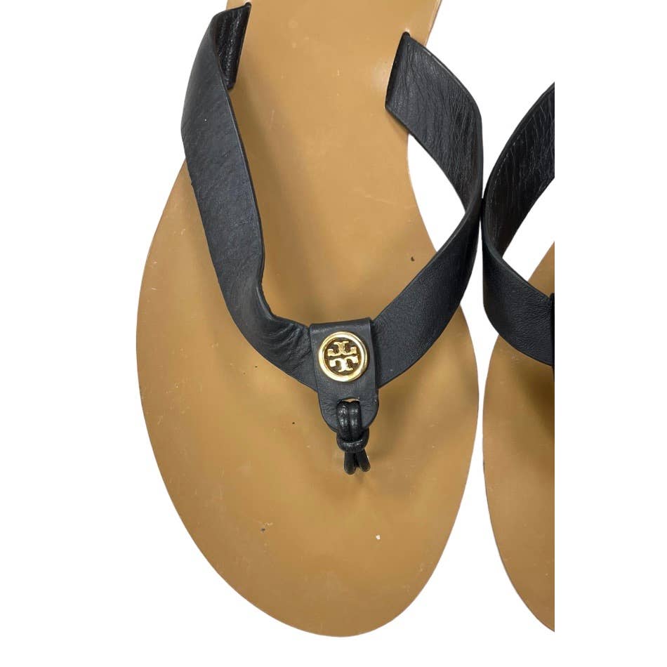 Tory Burch Manon Leather Logo Flip Flop Sandals Size 8 Black - Premium from Tory Burch - Just $129.0! Shop now at Finds For You