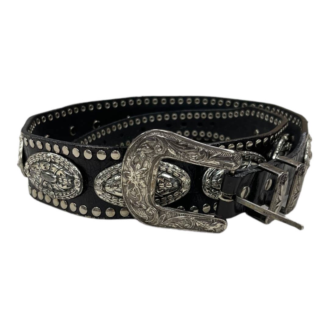 Vintage 90’s Saks Fifth Avenue Silver Medallion Leather Belt - Premium from Saks Fifth Avenue - Just $59.0! Shop now at Finds For You