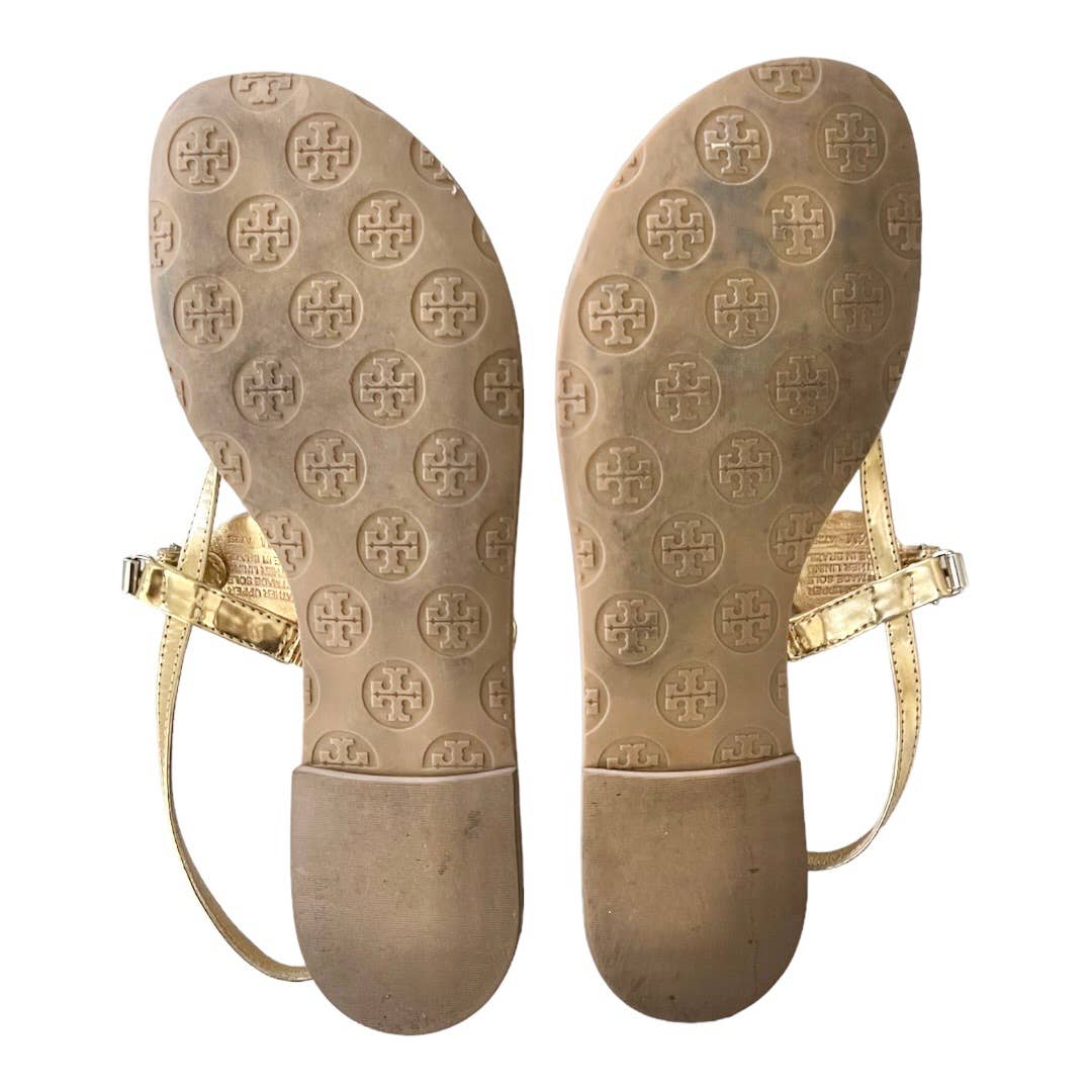 Tory Burch Gold Logo Tong Sandals Flats Size 8.5 Leather - Premium from Tory Burch - Just $119.0! Shop now at Finds For You