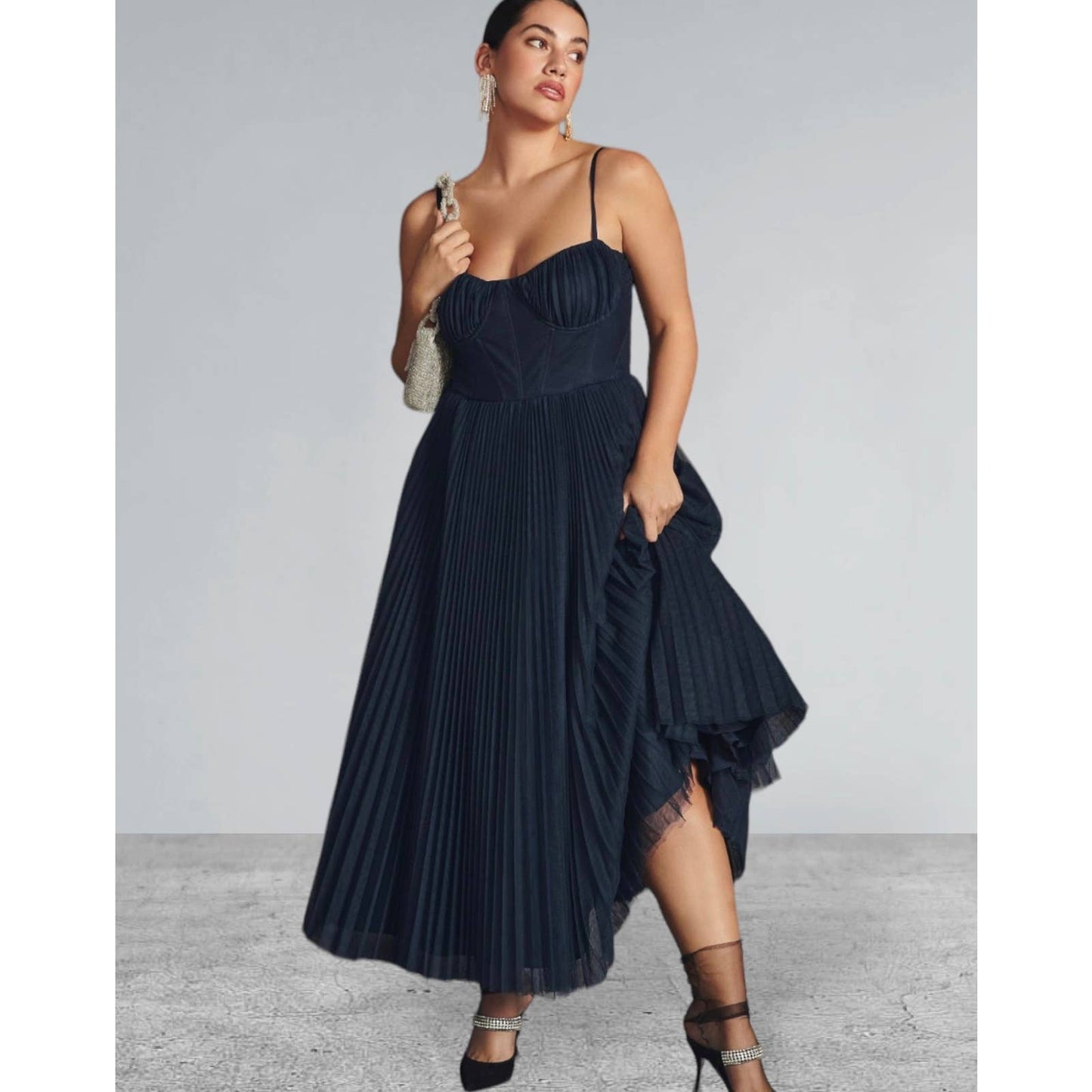 Anthropologie Hutch Pleated Sweetheart Midi Dress Plus Size 20 Navy New - Premium from Anthropologie - Just $199.00! Shop now at Finds For You