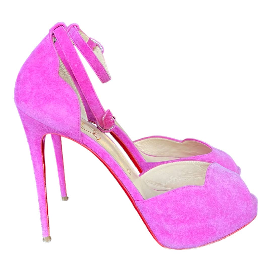 Christian Louboutin Aketata 120 Barbie Pink Suede Heels Shoes Size 39 - Premium from Christian Louboutin - Just $549.0! Shop now at Finds For You