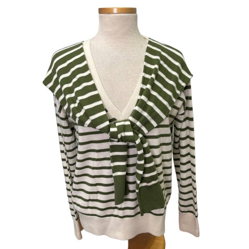 Veronica Beard Leni Tie Stripe Wool Sweater V Neck Size M - Premium from VERONICA BEARD - Just $175.0! Shop now at Finds For You