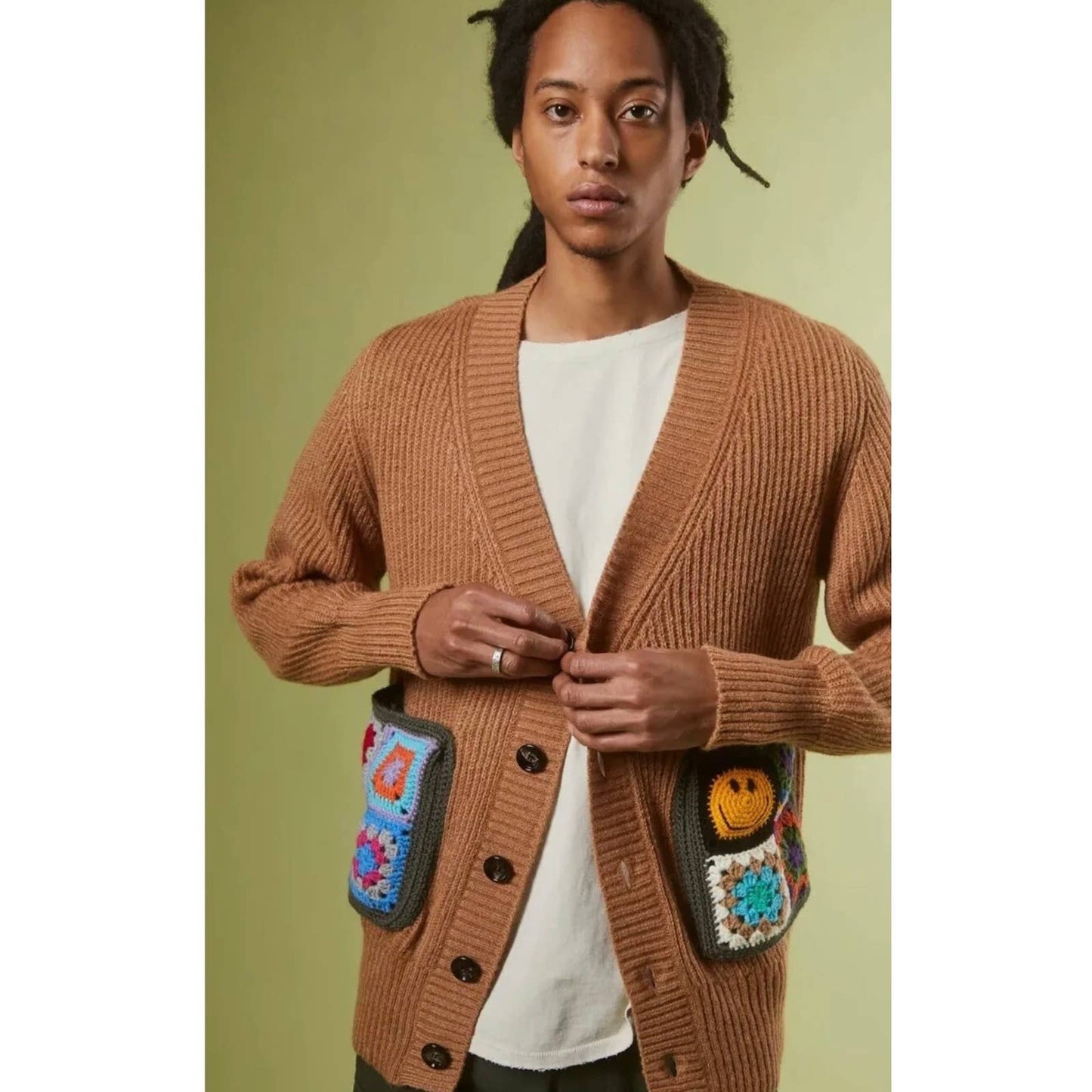 Urban Outfitters UO LC23 Crochet Pocket Cardigan Knit Made in Italy Size M - Premium from Urban Outfitters - Just $289.00! Shop now at Finds For You