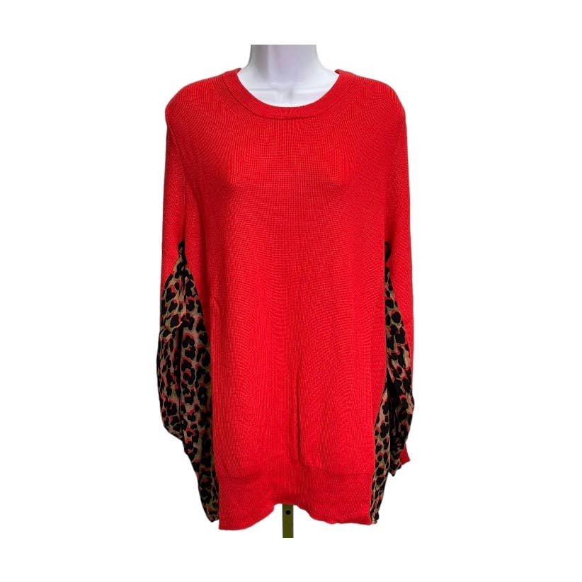 Sandrine Rose Mixed Media Animal Print Wool Sweater Size Large Red New - Premium from Sandrine Rose - Just $89.0! Shop now at Finds For You