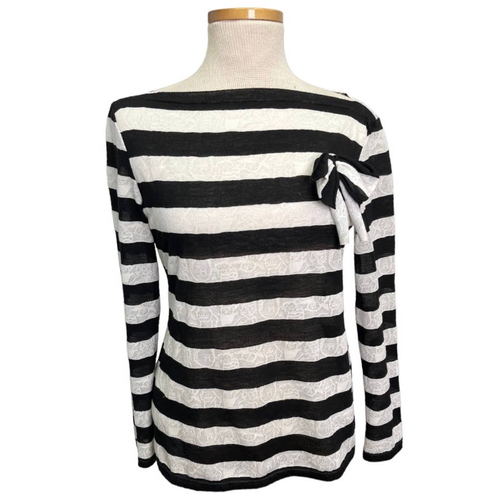 Anne Fontaine France Naura Striped Lace Embellished Top Shirt Size L Black White - Premium  from Anne Fontaine - Just $129.0! Shop now at Finds For You