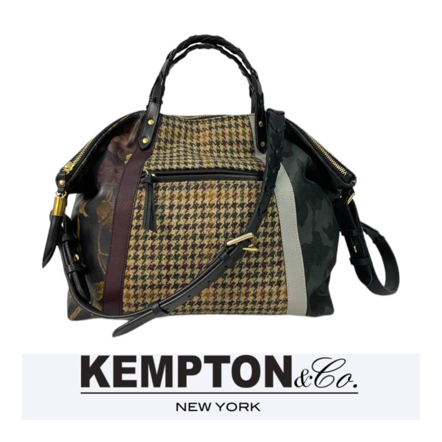 Kempton & Co Dylan Holdall Handbag Purse Harris Tweed Camo Black Peony - Premium from Kempton & Co. - Just $399.0! Shop now at Finds For You