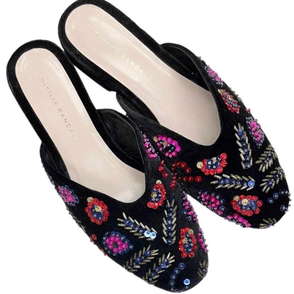 Loeffler Randall Quin Sequin Velvet Mules Flats Slides Shoes New 8 Black - Premium from Loeffler Randall - Just $132.0! Shop now at Finds For You