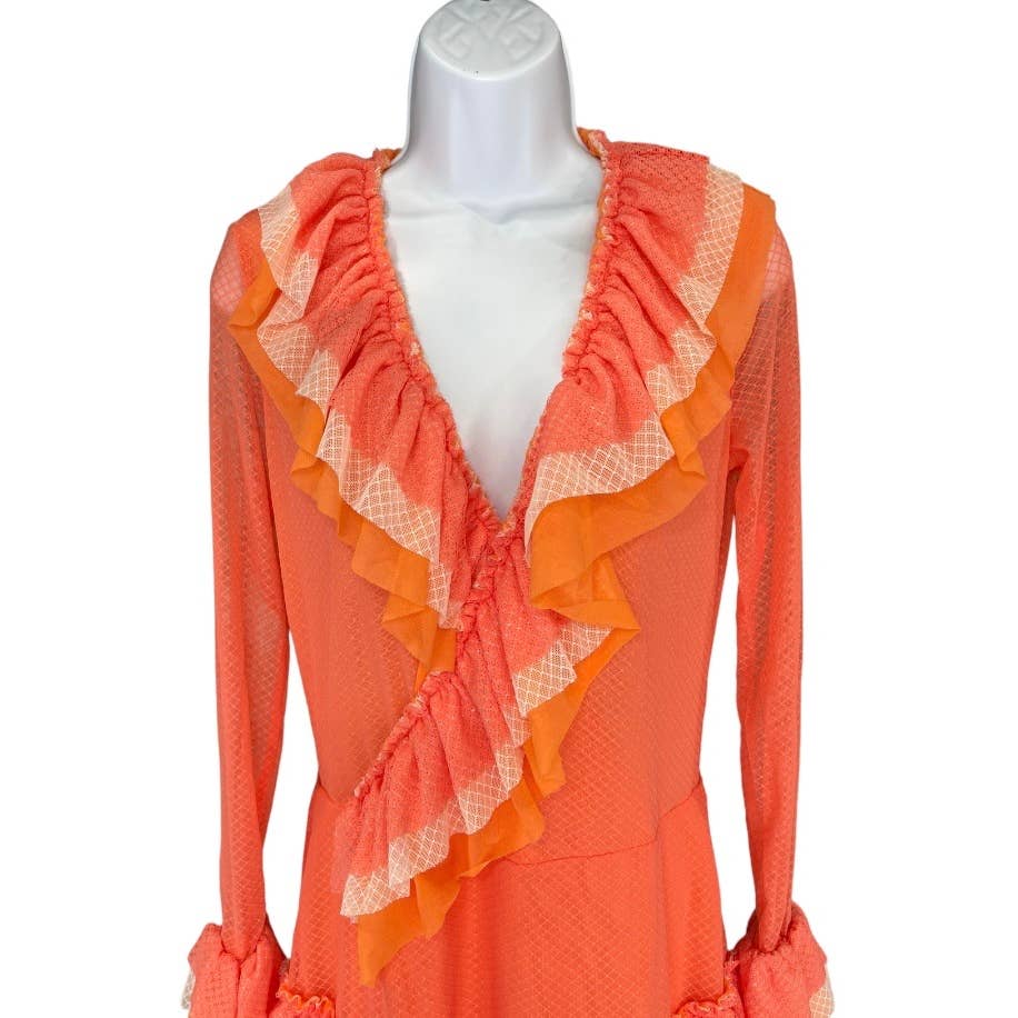 We are HAH Mags About U Coral Ruffle Dress Festival Coachella 1970's New L - Premium from We are HAH - Just $119.00! Shop now at Finds For You