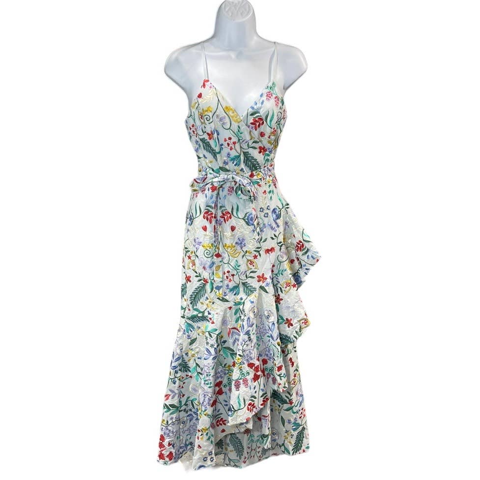 Dress The Population Salome Embroidered Wrap Midi Dress Size XS New