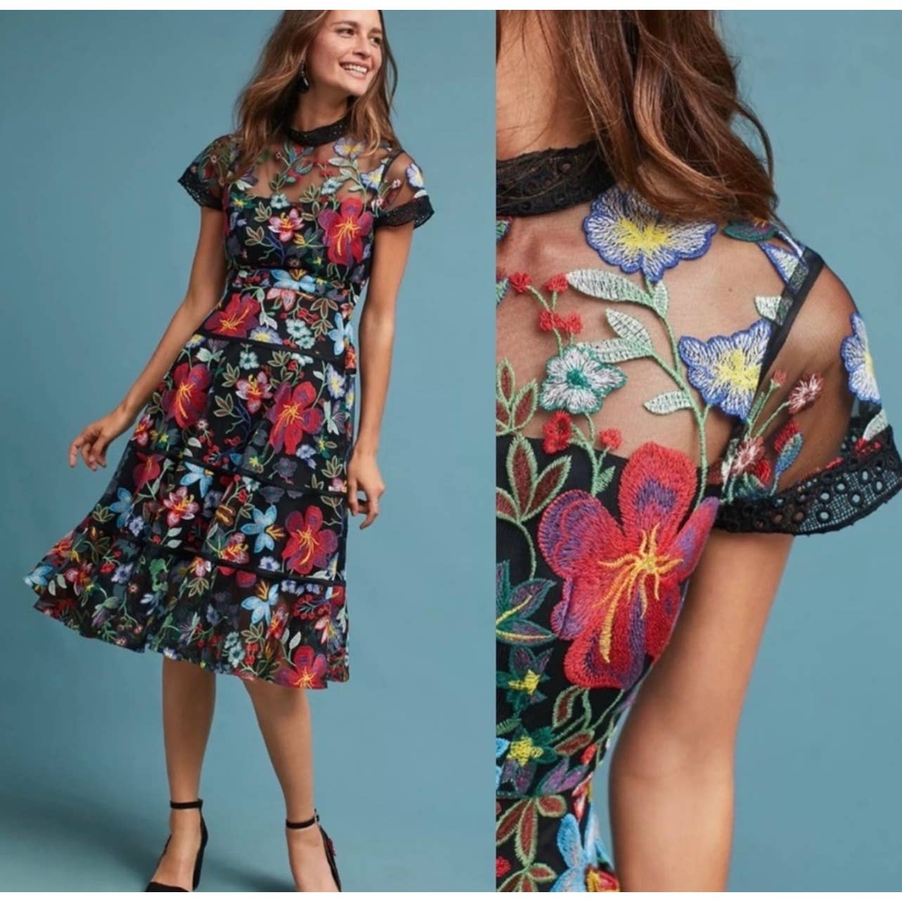 Anthropologie Vone Floral Embroidered Midi Dress Size 12 - Premium from Anthropologie - Just $229.0! Shop now at Finds For You