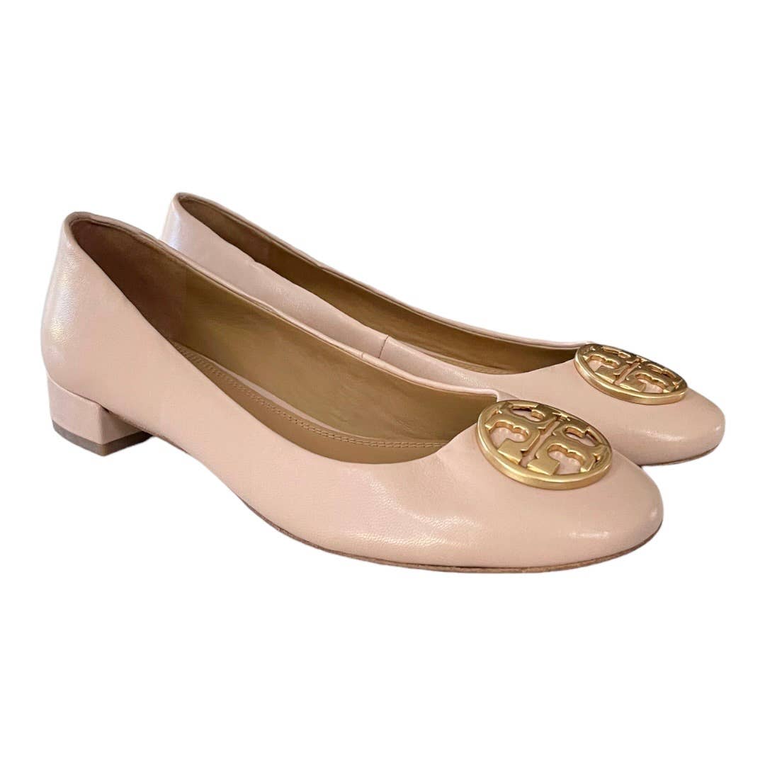 Tory Burch Chelsea Logo 25mm Ballet Flats Shoes Leather Size 8 Nude - Premium from Tory Burch - Just $239.00! Shop now at Finds For You