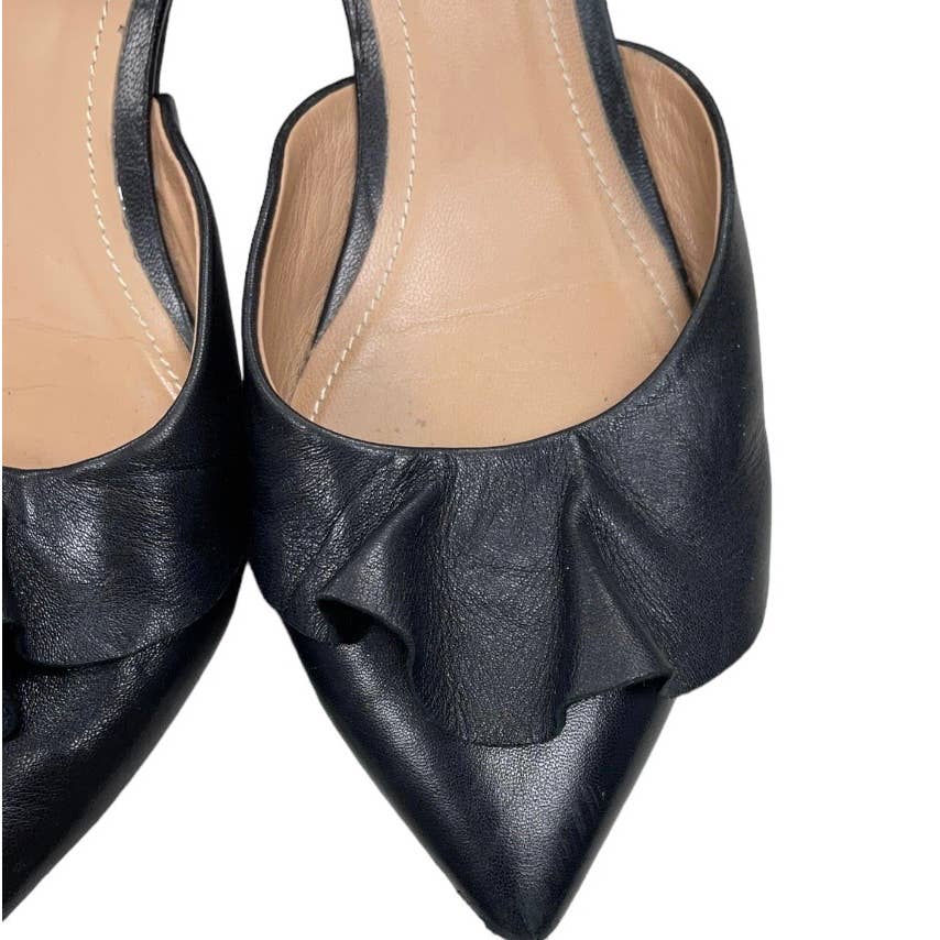 Lewit Alessia Ankle Strap Ruffle Ballet Flats Leather 37.5 7.5 Black - Premium from Lewit - Just $62.0! Shop now at Finds For You