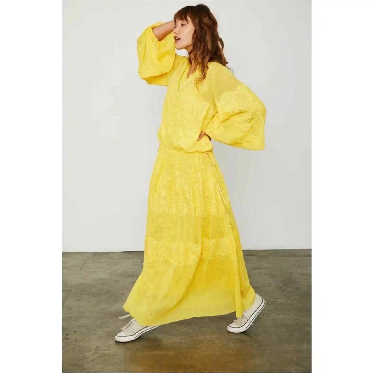 We are HAH Royal HAHness Lace Maxi Dress Balloon Sleeve Festival M/L Yellow New - Premium from We are HAH - Just $149.0! Shop now at Finds For You