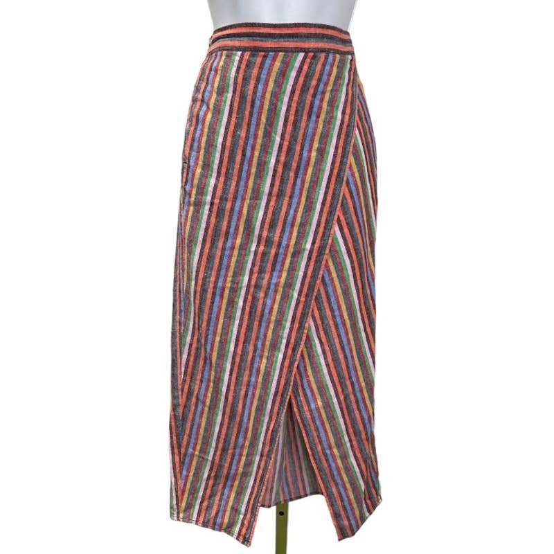 Madewell Linen Blend Overlay Rainbow Striped Midi Skirt Size S - Premium from Madewell - Just $59.0! Shop now at Finds For You