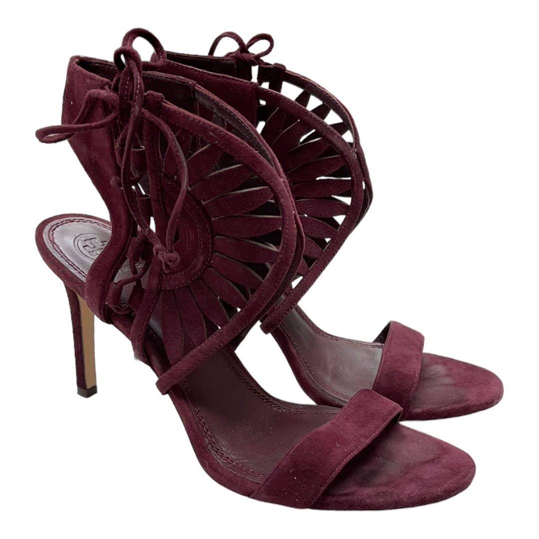 Tory Burch Leyla Cut Out Heels Sandals Shoes Burgundy Suede 9.5 - Premium from Tory Burch - Just $129.0! Shop now at Finds For You